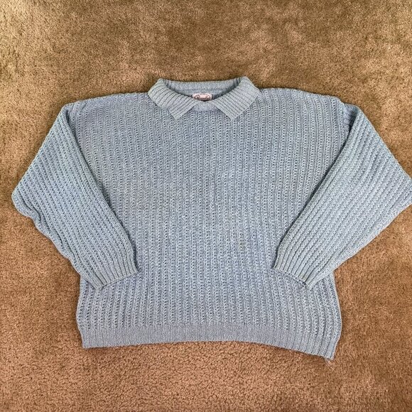 parinello Sweaters - VTG WOMENS PARINELLO SILK SWEATER BLUE COLLARED KNIT SIZE LARGE F029